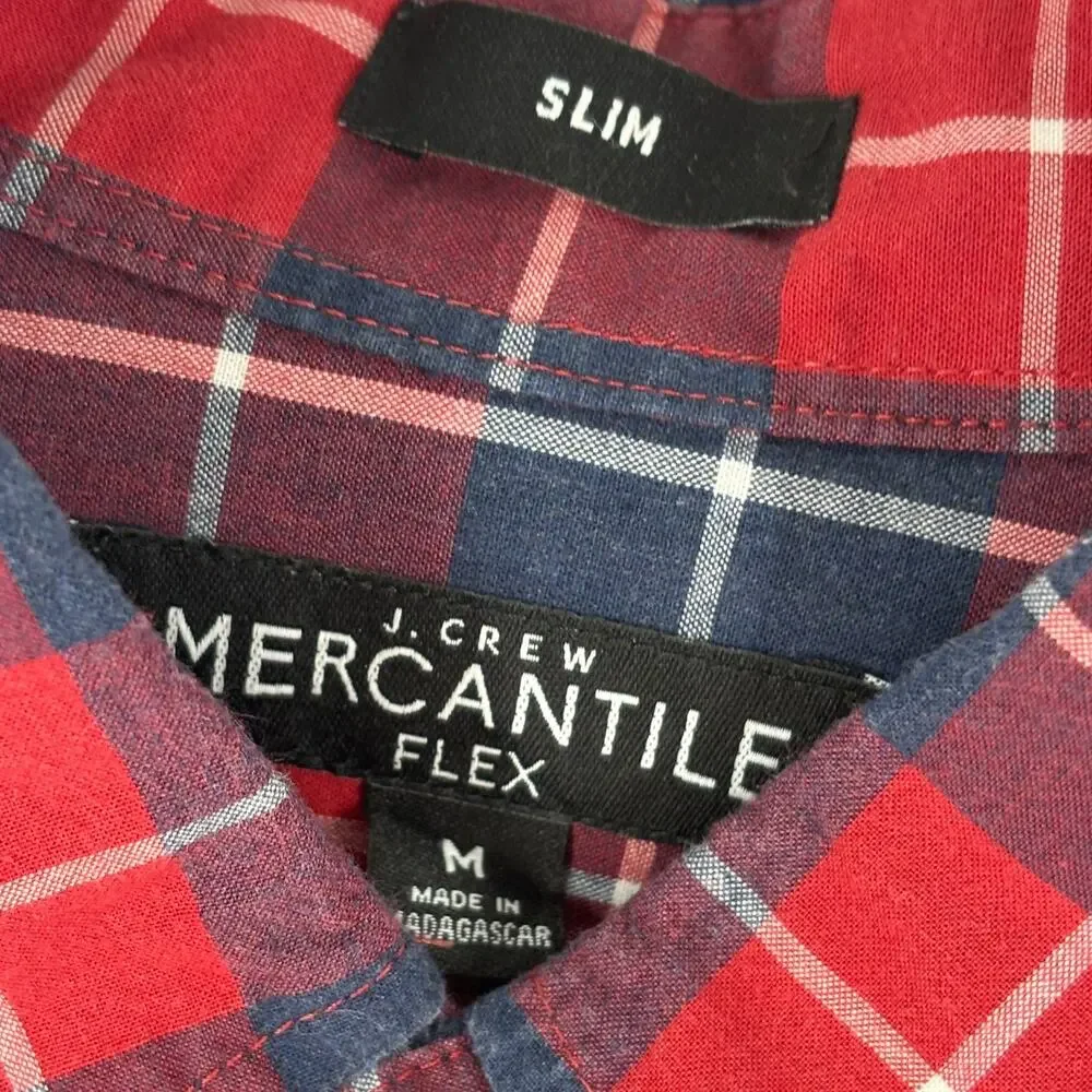 J. Crew Red Plaid Flex Cotton Slim Fit Button Down Shirt